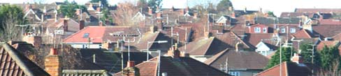 A view across streets and rooftops